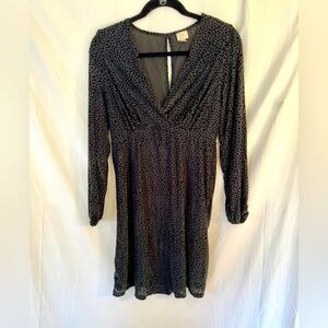 A New Day Green Velvet V-Neck Polka Dot Knee Length Dress Size M